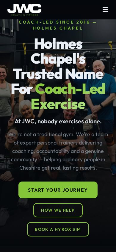 JWC Health & Fitness website on mobile